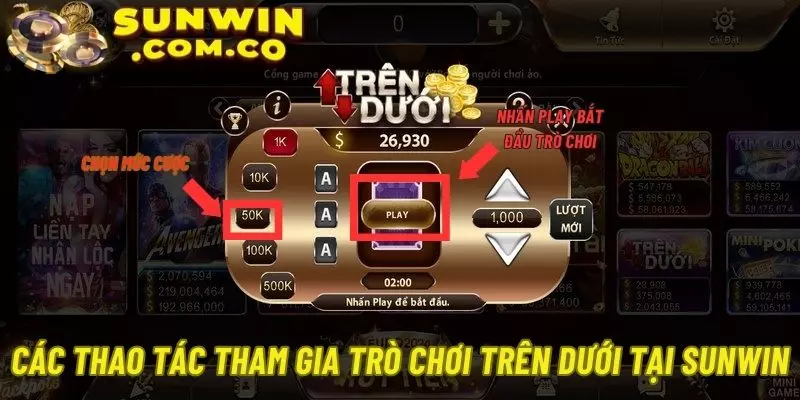 Các thao tác tham gia minigame trên dưới tại sảnh trò chơi Sunwin