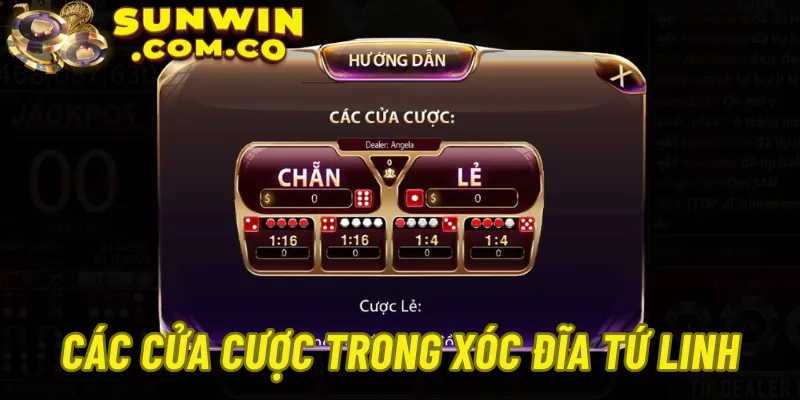 Các cửa cược trong game Xóc Đĩa Tứ Linh Sunwin